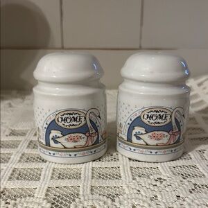 Vintage Upland Silver & Cutlery Ribbon Swan Ceramic Salt & Pepper Shakers